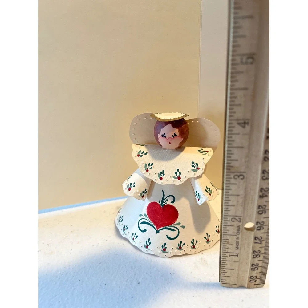 Vintage Folk Art Paper Angel Figurine Hand Painted Wood Head Christmas Decor